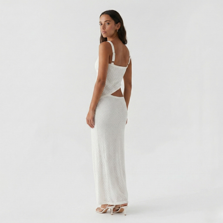 NOMU | Women's Cut-Out Maxi Dress – Sleeveless Crisscross Knit Bodycon Design