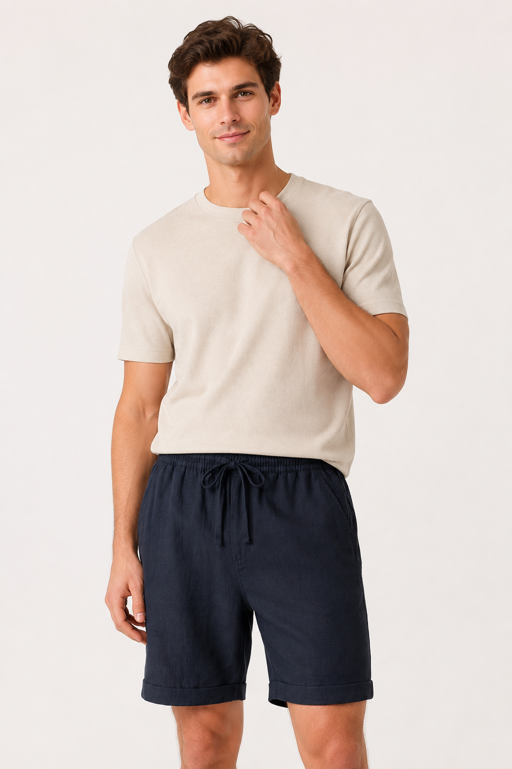 NOMU | Men's Linen Blend Drawstring Shorts – Casual Relaxed Summer Shorts