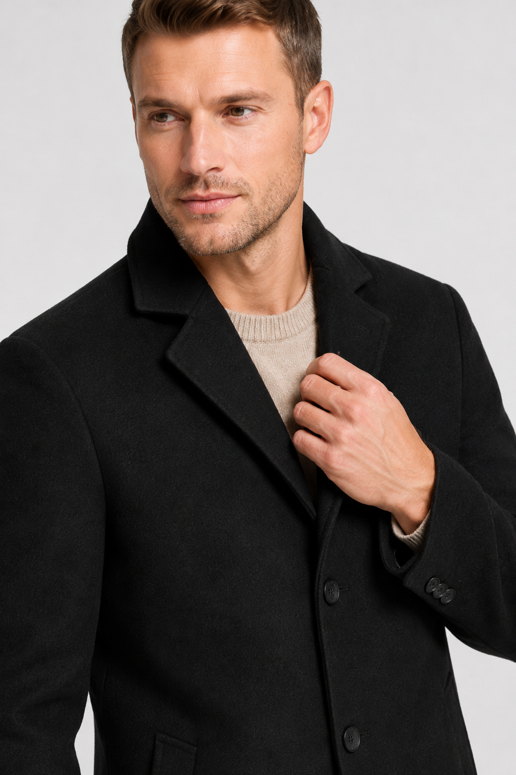 NOMU | Men's Classic Wool Blend Overcoat – Tailored Single-Breasted Coat