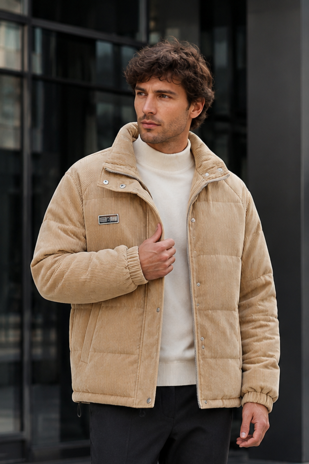 NOMU | Men's Puffer Jacket – Stand Collar Corduroy Casual Design