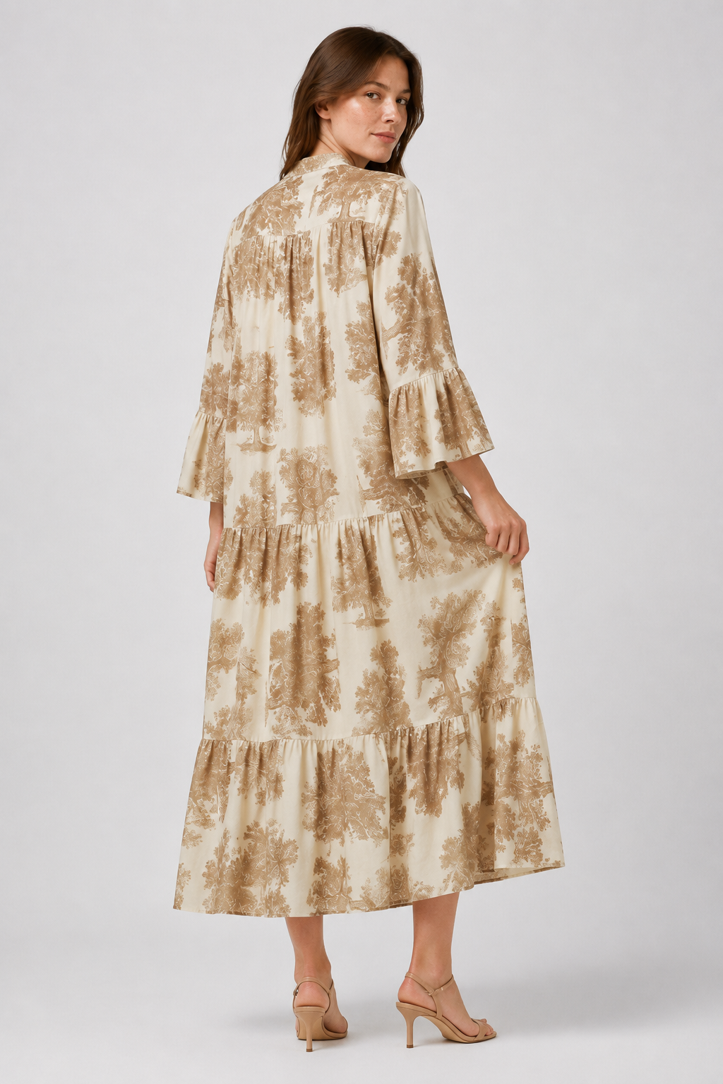 NOMU | Women's Vintage Floral Tiered Maxi Dress – Elegant Long Sleeve Flowing Dress