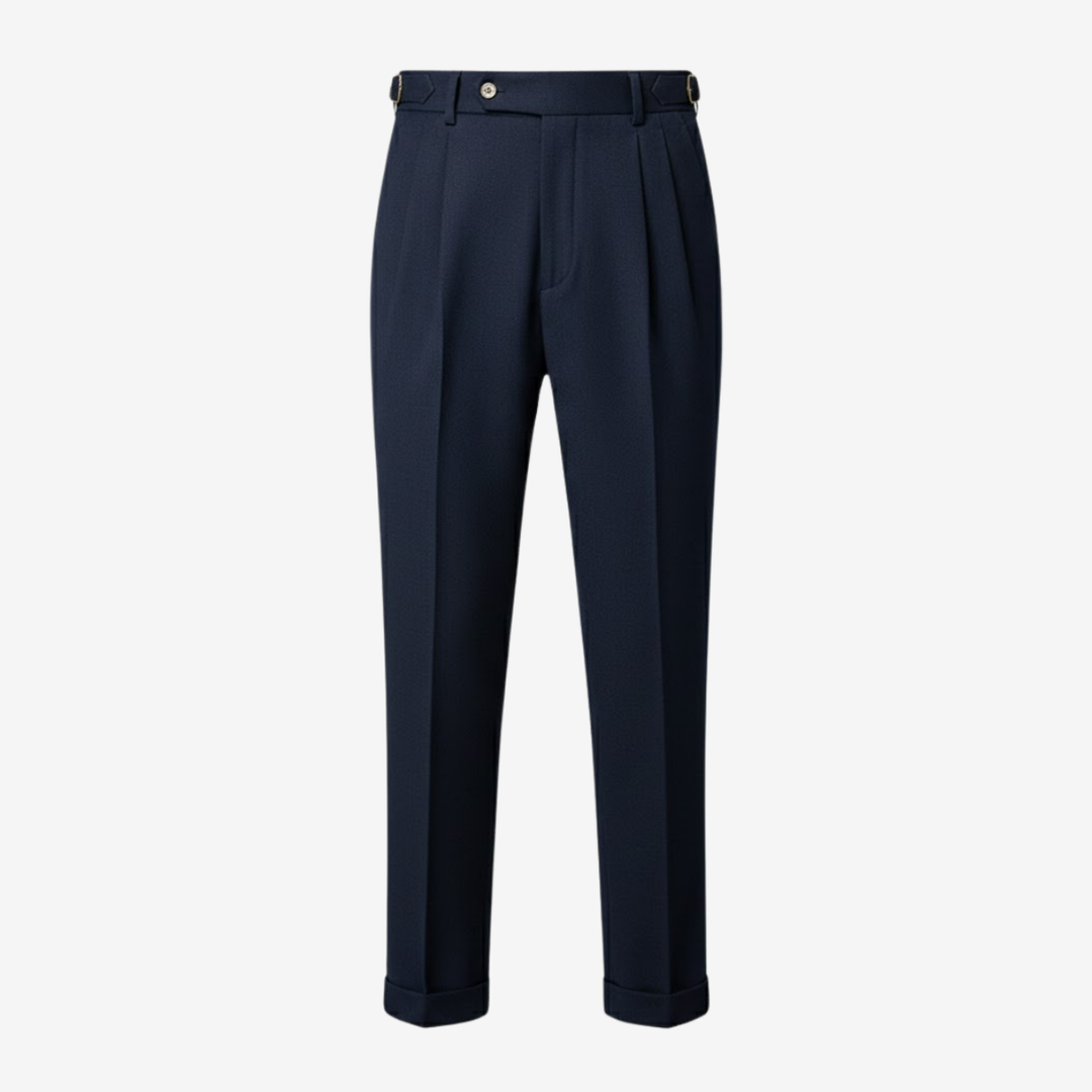 NOMU | Men's Navy Pleated Tapered Dress Trousers – Tailored Formal Pants