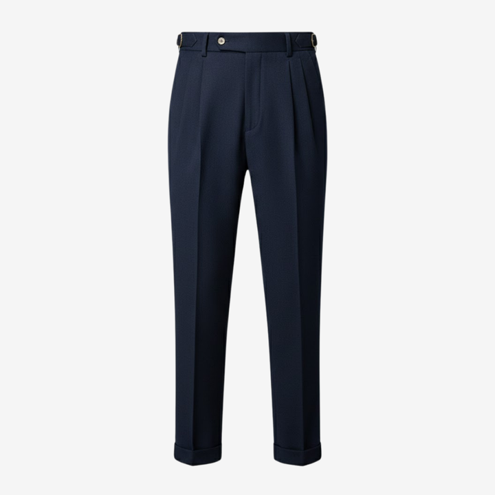 NOMU | Men's Navy Pleated Tapered Dress Trousers – Tailored Formal Pants