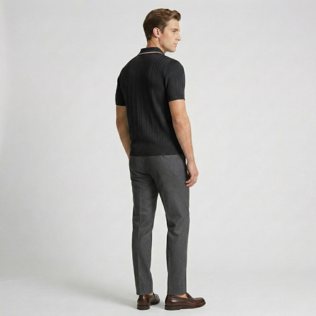 NOMU | Men’s Contrast Trim Ribbed Knit Polo Shirt