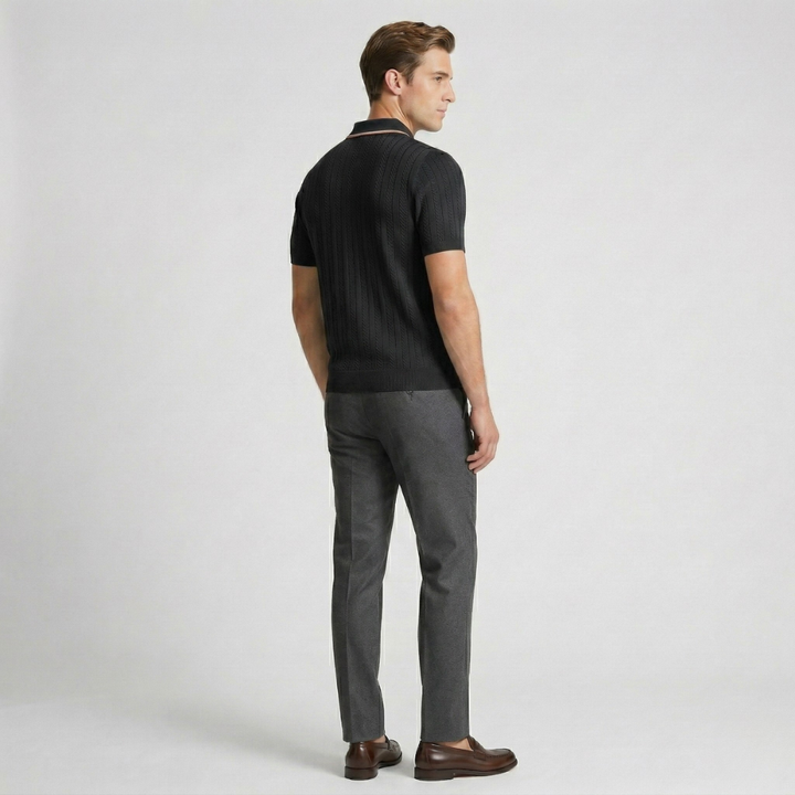 NOMU | Men’s Contrast Trim Ribbed Knit Polo Shirt