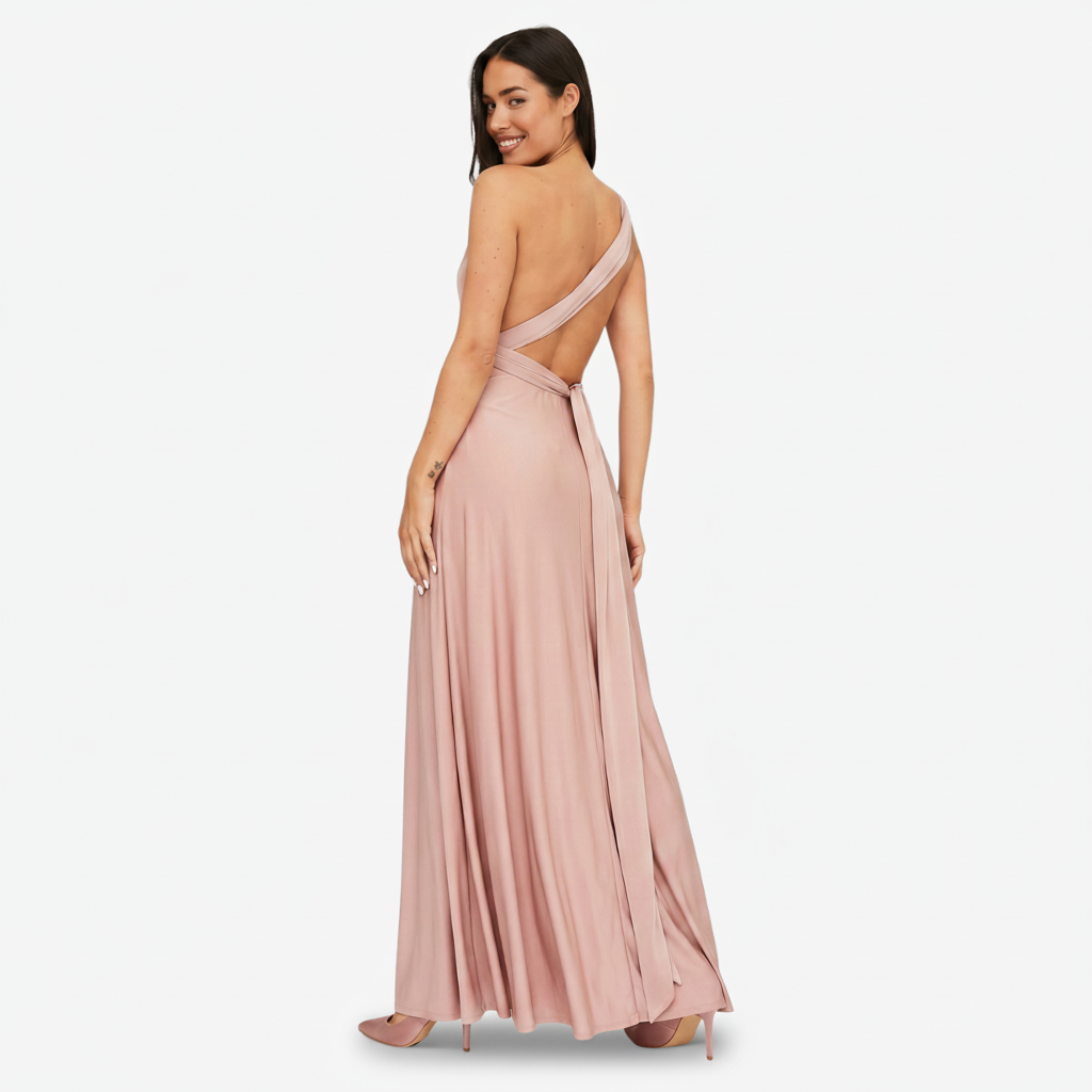 NOMU | Women's One Shoulder Maxi Dress – Sleeveless Draped Waist Relaxed Fit Design