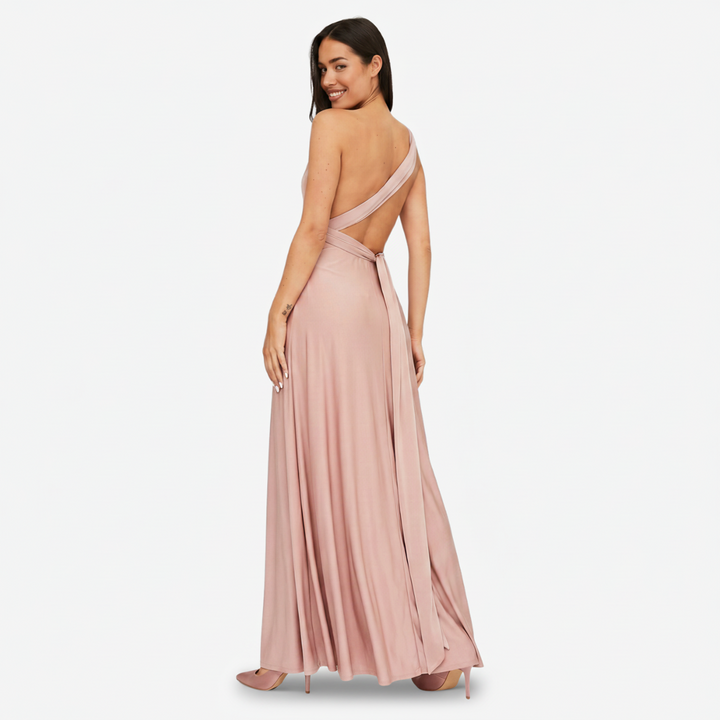 NOMU | Women's One Shoulder Maxi Dress – Sleeveless Draped Waist Relaxed Fit Design