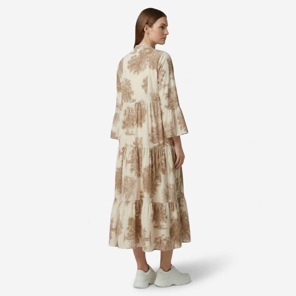 NOMU | Women's Vintage Floral Tiered Maxi Dress – Elegant Long Sleeve Flowing Dress