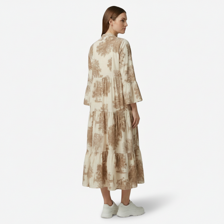 NOMU | Women's Vintage Floral Tiered Maxi Dress – Elegant Long Sleeve Flowing Dress