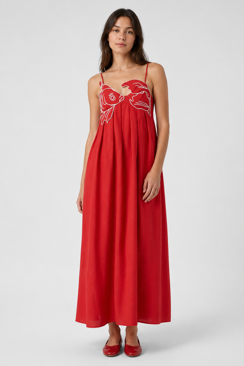 NOMU | Women's Maxi Dress – Spaghetti Strap Graphic Print Relaxed Fit Design