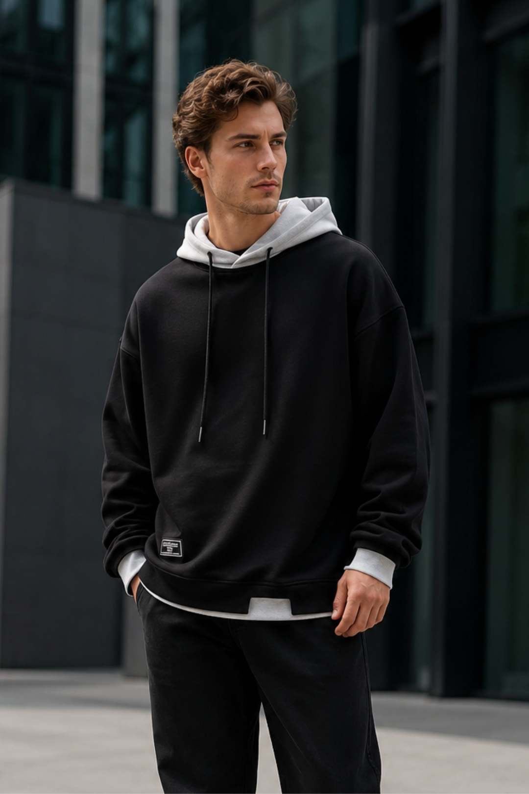 NOMU | Men's Layered Hoodie – Contrast Hood Relaxed Pullover Design
