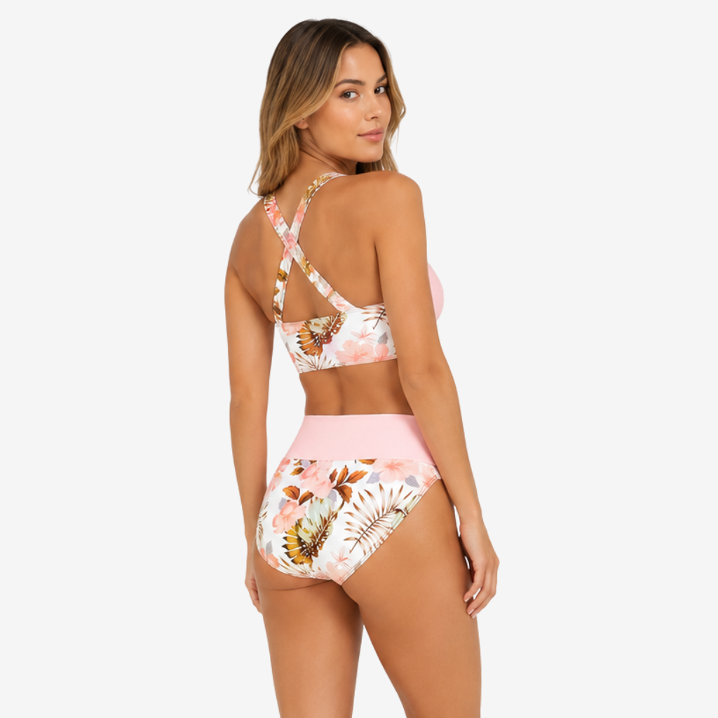 NOMU | Women's Floral Cross Wrap Bikini Set – High Waist Two Piece Swimwear