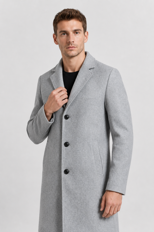 NOMU | Men's Classic Wool Blend Overcoat – Tailored Single-Breasted Coat