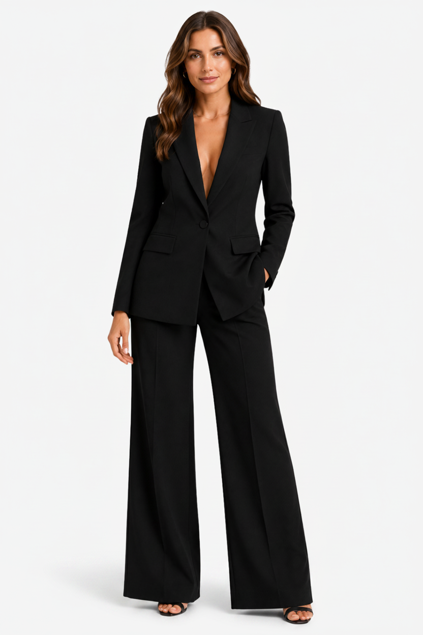NOMU | Women's Two Piece Suit Set – Single Button Blazer Wide Leg Trousers Design