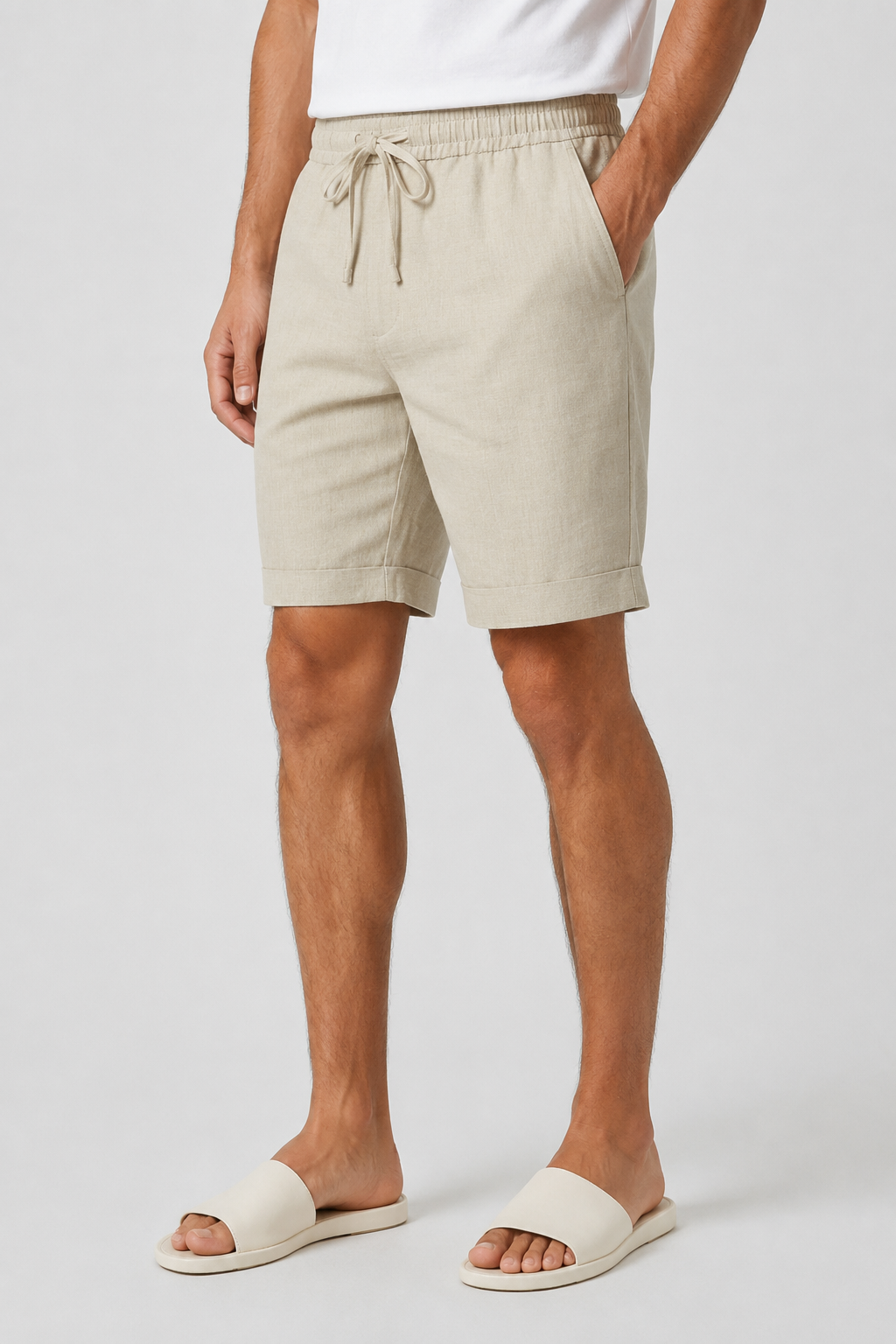 NOMU | Men's Linen Blend Drawstring Shorts – Casual Relaxed Summer Shorts