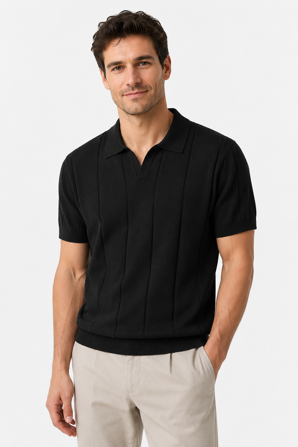 NOMU | Men's Knit Polo Shirt – Vertical Ribbed Casual Design