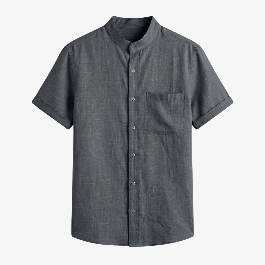 NOMU | Men’s Short Sleeve Mandarin Collar Button Shirt
