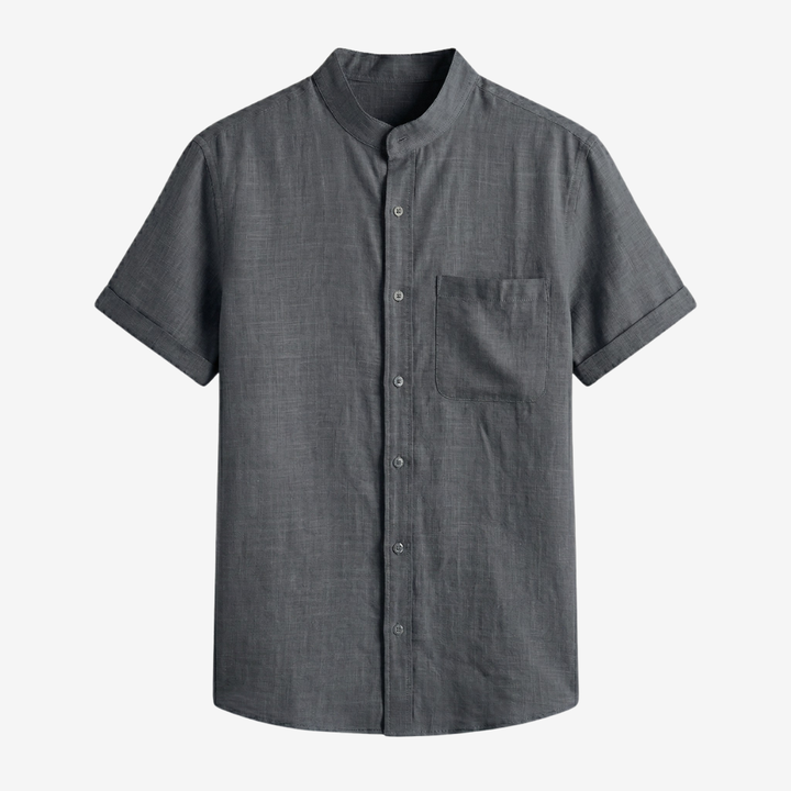 NOMU | Men’s Short Sleeve Mandarin Collar Button Shirt