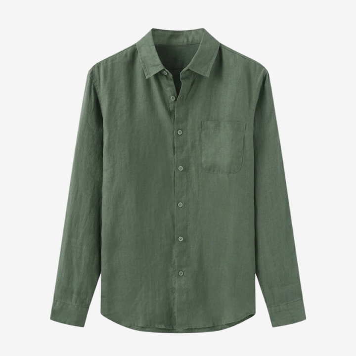 NOMU | Men's Linen Blend Button Down Shirt – Casual Long Sleeve Minimalist Top
