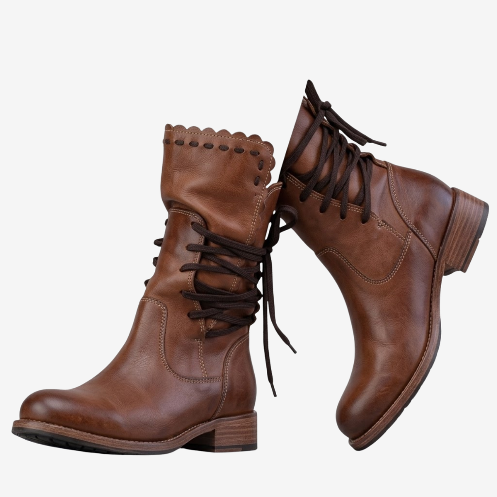 NOMU | Women's Vintage Leather Lace-Up Ankle Boots – Cozy Knit Trim Casual Boots