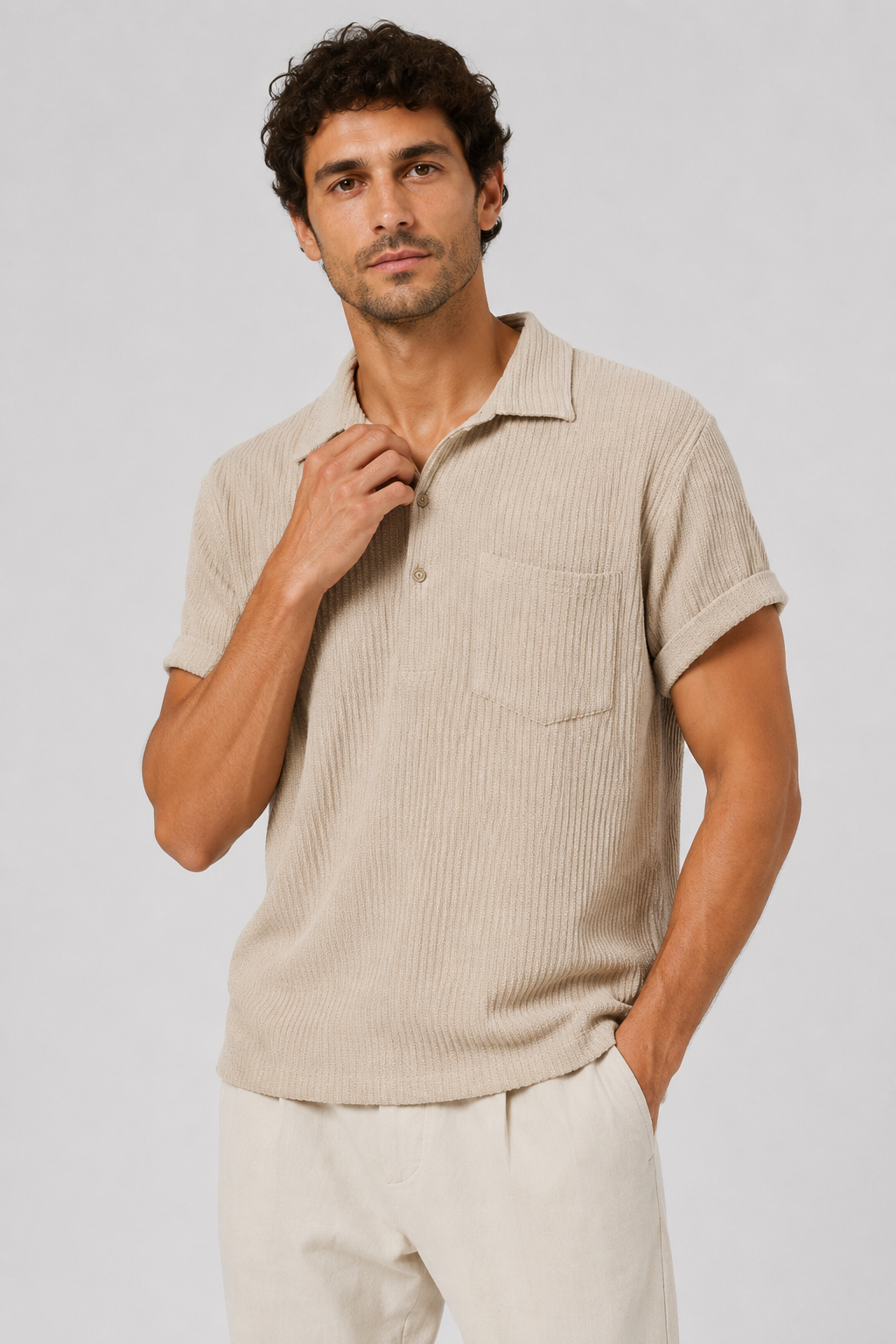 NOMU | Men's Ribbed Polo Shirt – Textured Short Sleeve Casual Fit