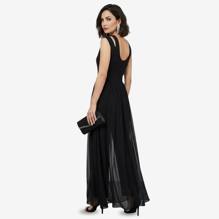 NOMU | Women's Sleeveless Wide Leg Jumpsuit – Elegant Sheer Overlay Evening Jumpsuit