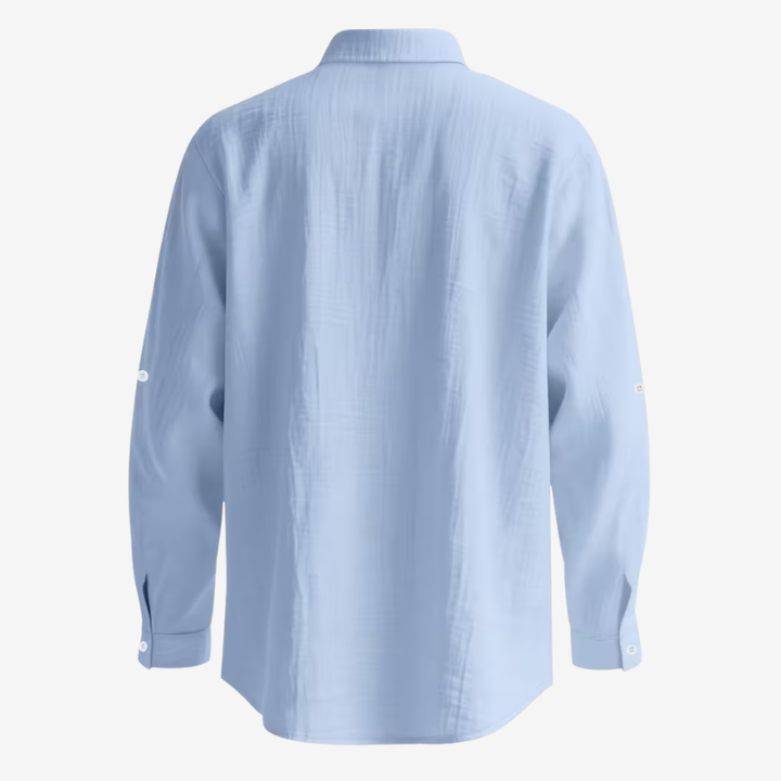 NOMU | Men's Cotton Linen Shirt – Long Sleeve Mandarin Collar Design