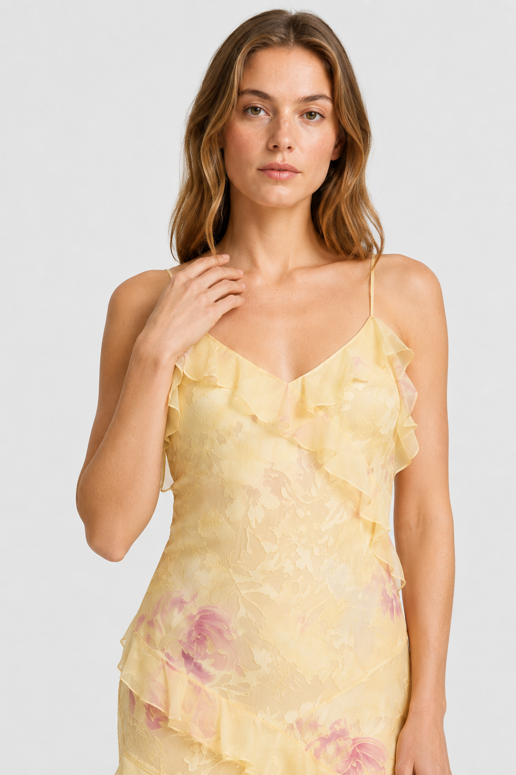 NOMU | Women's Floral Ruffle Maxi Dress – Elegant Sleeveless Layered Party Dress