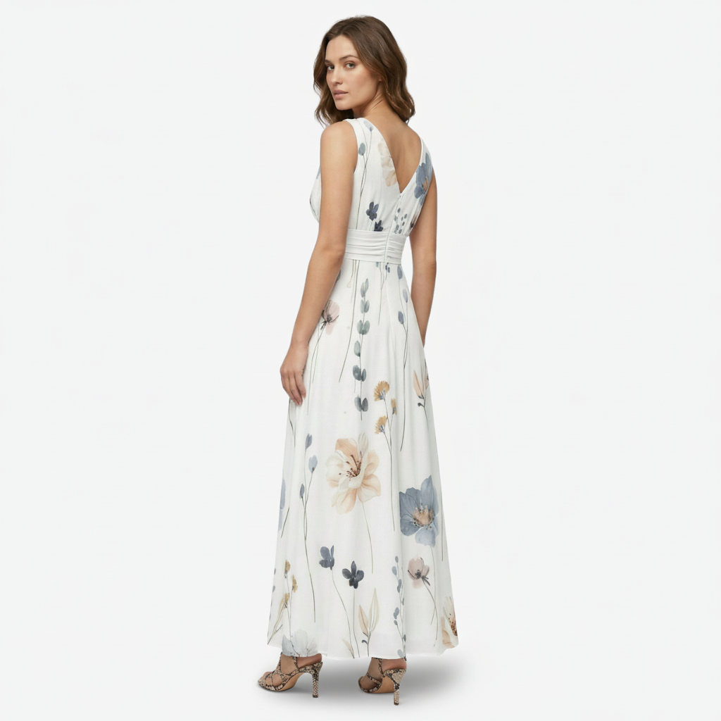 NOMU | Women's Floral V-Neck Maxi Dress – Elegant Sleeveless Flowing Summer Dress