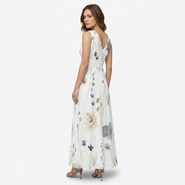 NOMU | Women's Floral V-Neck Maxi Dress – Elegant Sleeveless Flowing Summer Dress