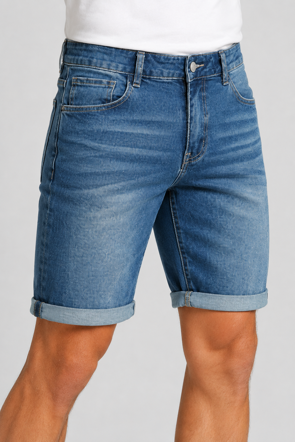 NOMU | Men's Slim Fit Denim Shorts – Casual Rolled Hem Stretch Jean Shorts