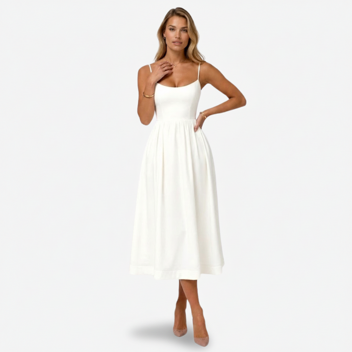 NOMU | Women's Sleeveless Midi Dress – Spaghetti Strap Flowy A-Line Design