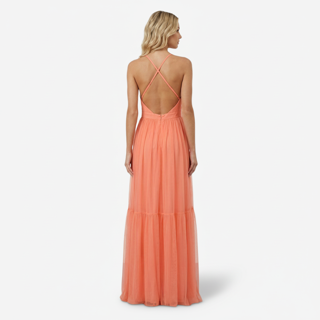 NOMU | Women's Pleated Deep V-Neck Maxi Dress – Elegant Sleeveless Evening Dress