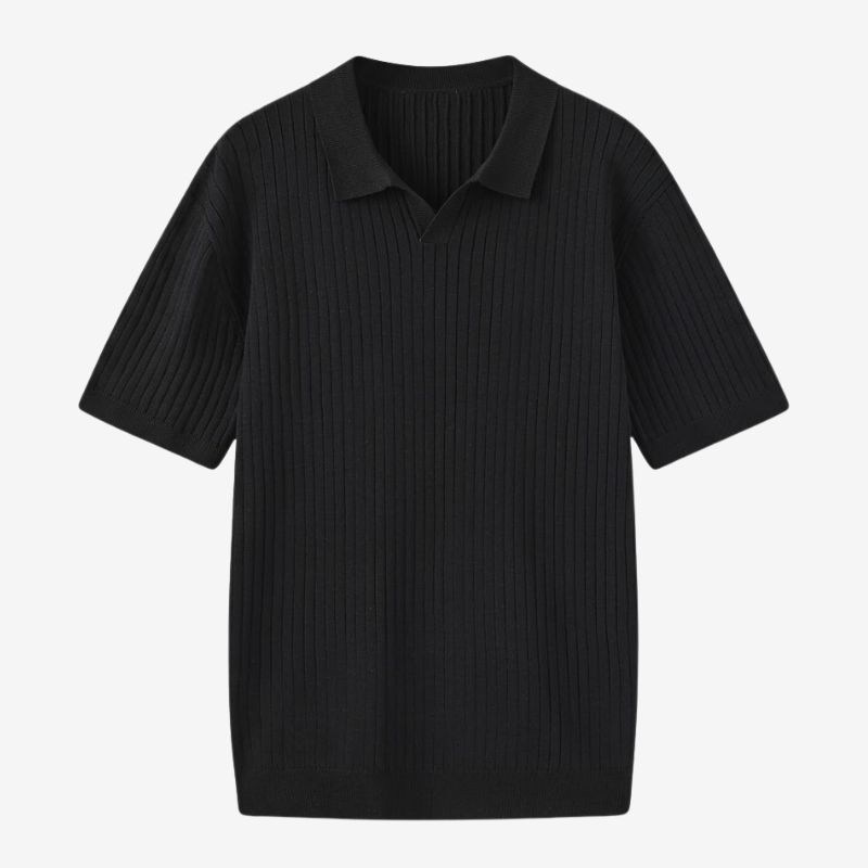 NOMU | Men's Ribbed Knit Polo Shirt – Minimalist Smart Casual Short Sleeve Top