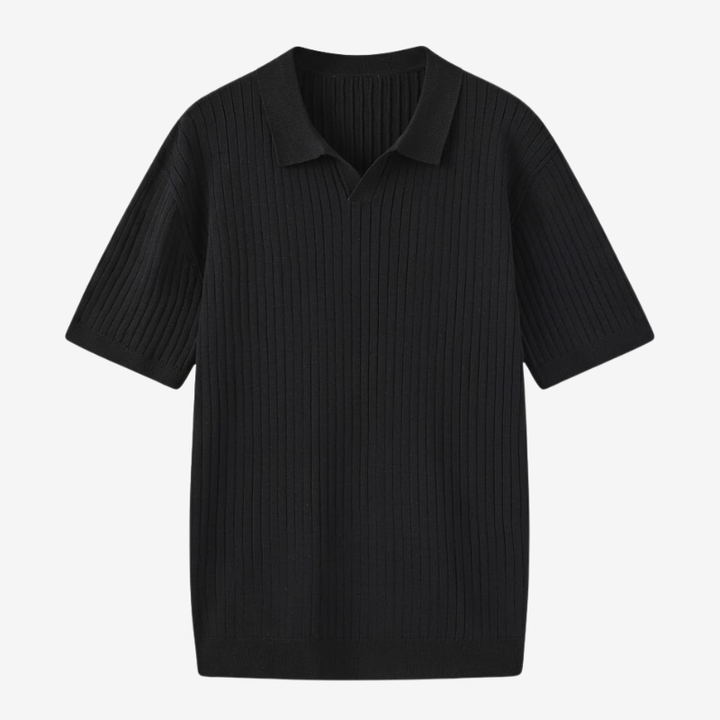 NOMU | Men's Ribbed Knit Polo Shirt – Minimalist Smart Casual Short Sleeve Top