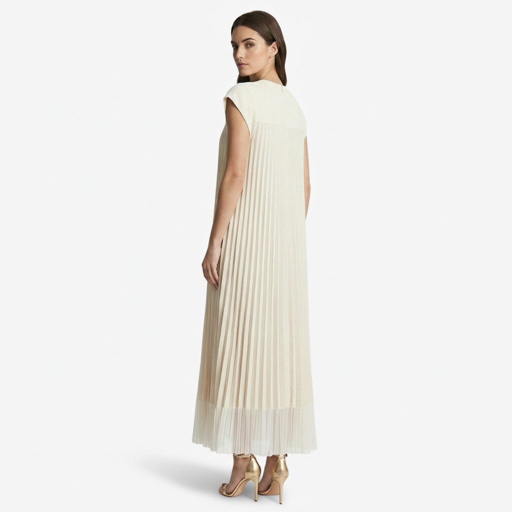 NOMU | Women's Pleated Cap Sleeve Maxi Dress – Elegant Flowing Midi Evening Dress