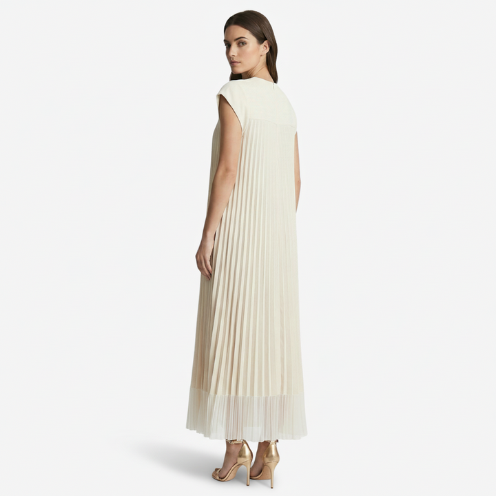 NOMU | Women's Pleated Cap Sleeve Maxi Dress – Elegant Flowing Midi Evening Dress