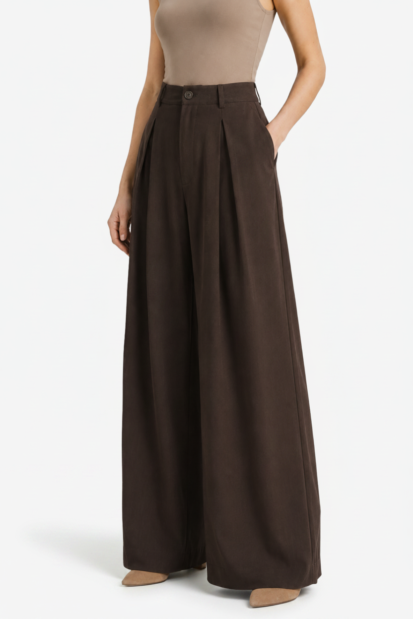 NOMU | Women's High-Waisted Wide Leg Trousers – Elegant Pleated Palazzo Pants