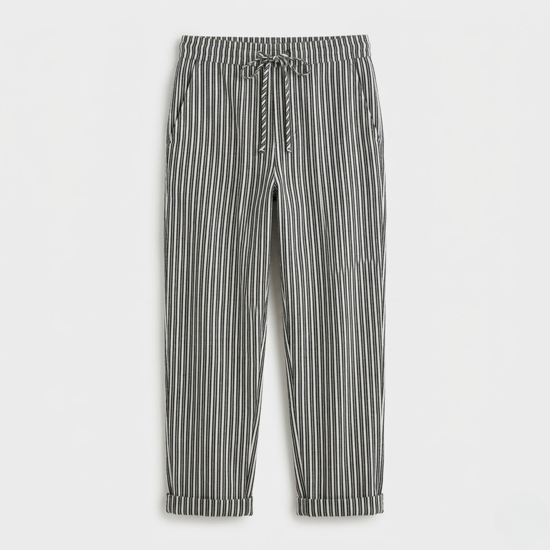 NOMU | Women's Striped Drawstring Pants – Relaxed Fit Casual Ankle Trousers