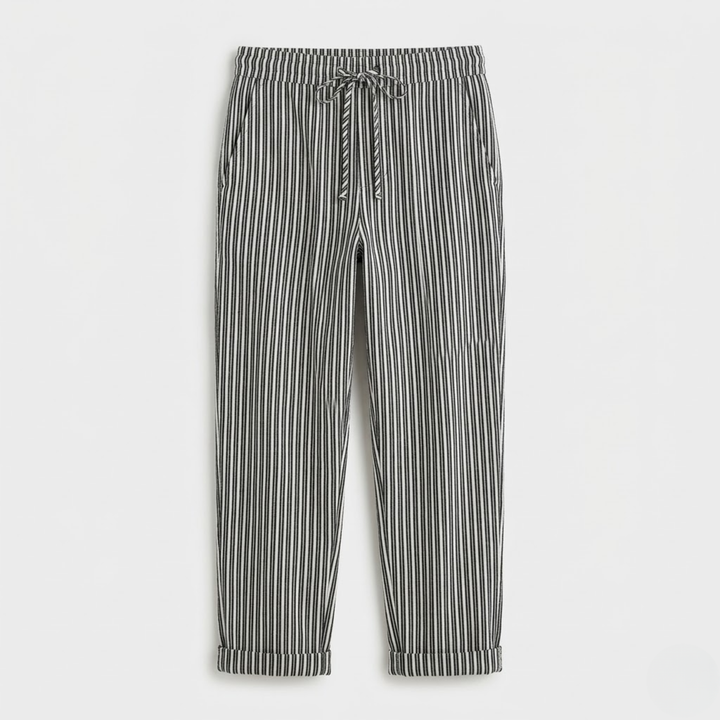 NOMU | Women's Striped Drawstring Pants – Relaxed Fit Casual Ankle Trousers