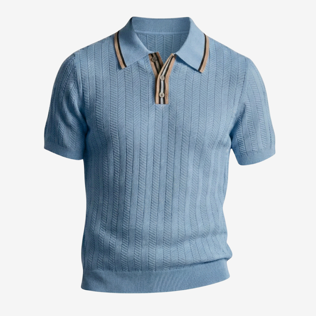 NOMU | Men’s Contrast Trim Ribbed Knit Polo Shirt