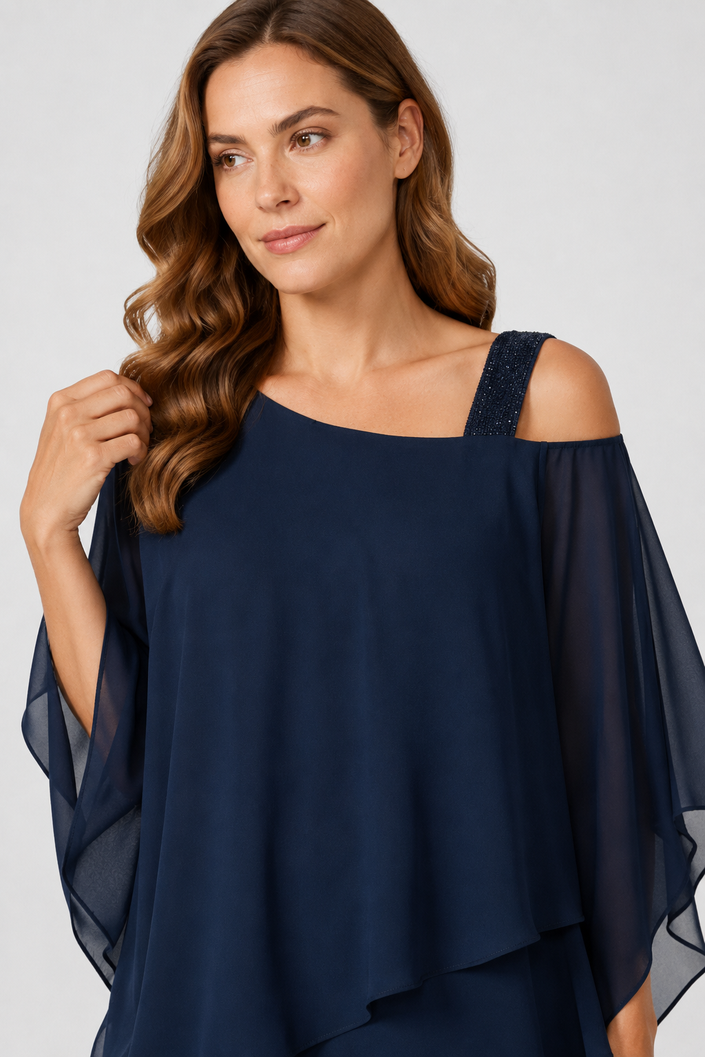 NOMU | Women's Elegant Chiffon Overlay Pant Set – Flowing Evening Two-Piece Outfit
