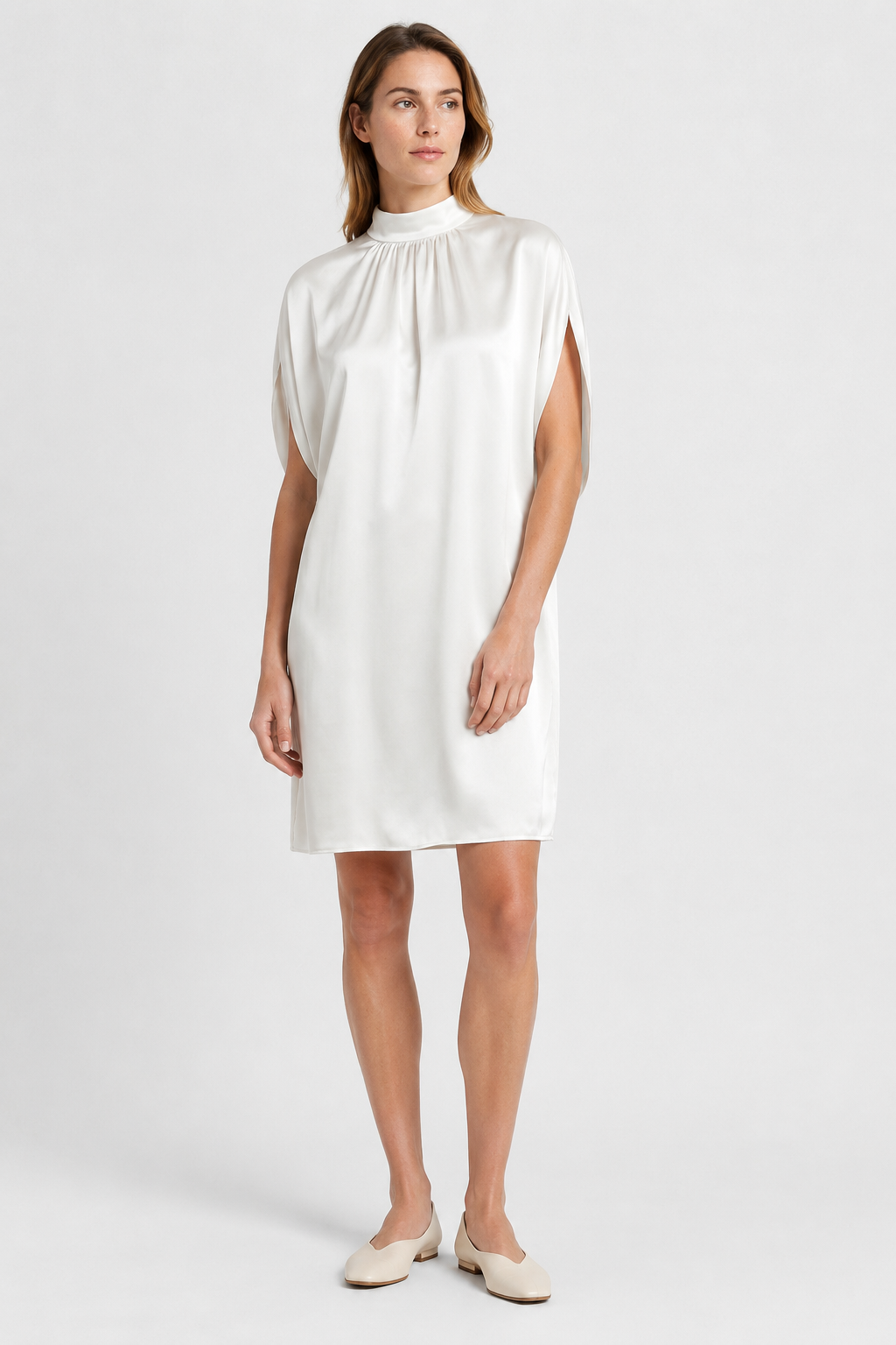 NOMU | Women's Shift Mini Dress – High Neck Cap Sleeve Loose Fit Design