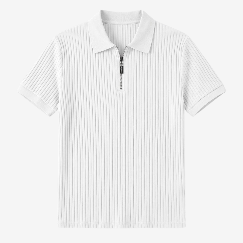 NOMU | Men's Ribbed Knit Polo Shirt – Zip Collar Slim Fit Design