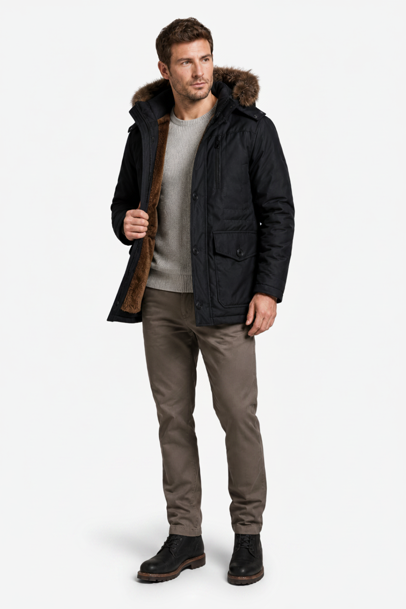 NOMU | Men's Winter Hooded Jacket – Faux Fur Trim Insulated Outdoor Design