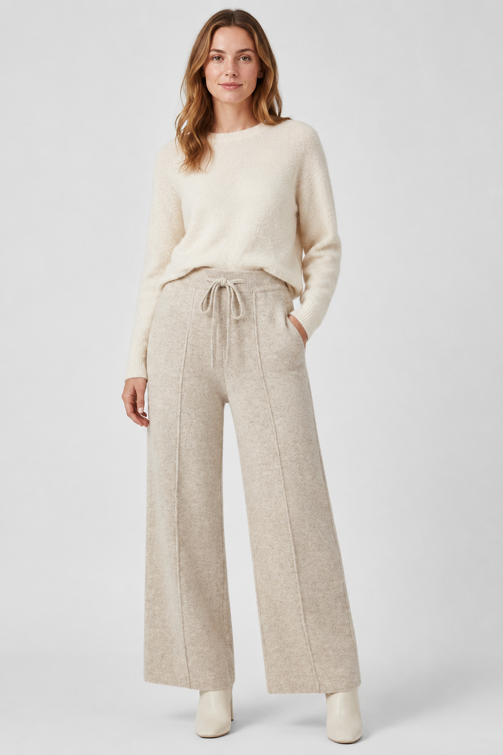 NOMU | Women's Knit Wide Leg Pants – Soft Drawstring Lounge Trousers