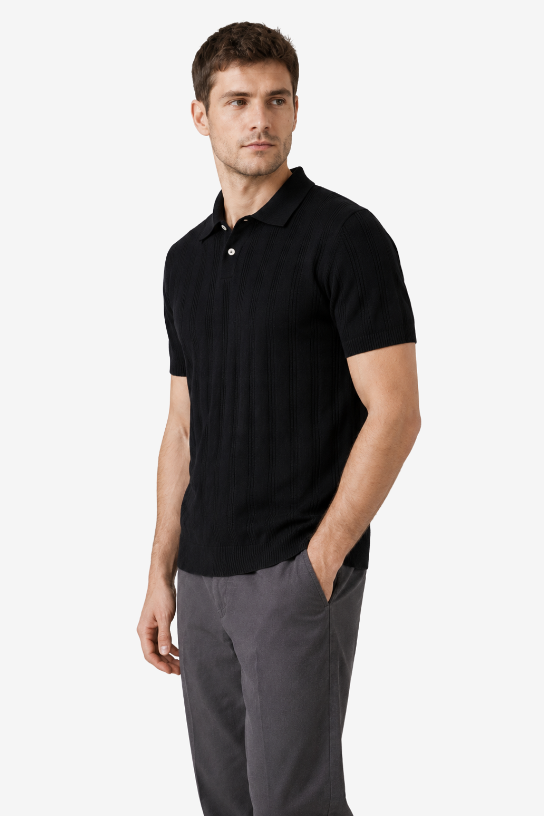 NOMU | Men's Textured Knit Polo Shirt – Slim Fit Smart Casual Short Sleeve Top