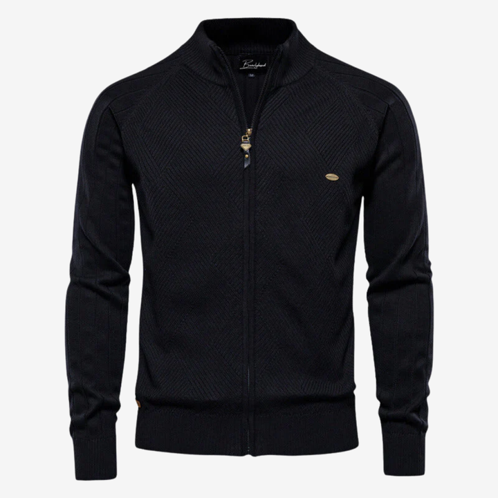 NOMU | Men's Zip-Up Knit Sweater Jacket – Textured Stand Collar Cardigan