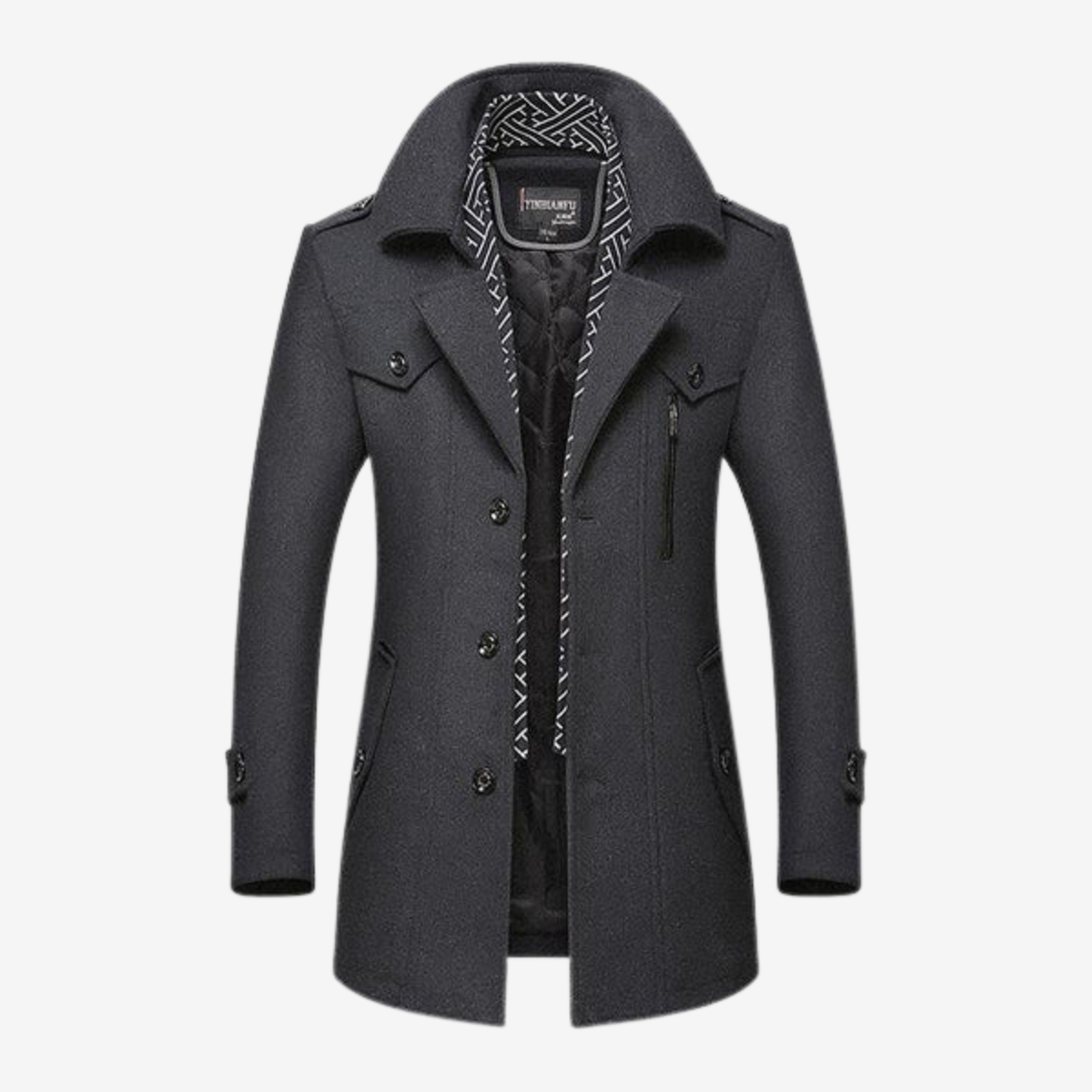 NOMU | Men's Wool Blend Military Overcoat – Tailored Button Front Coat