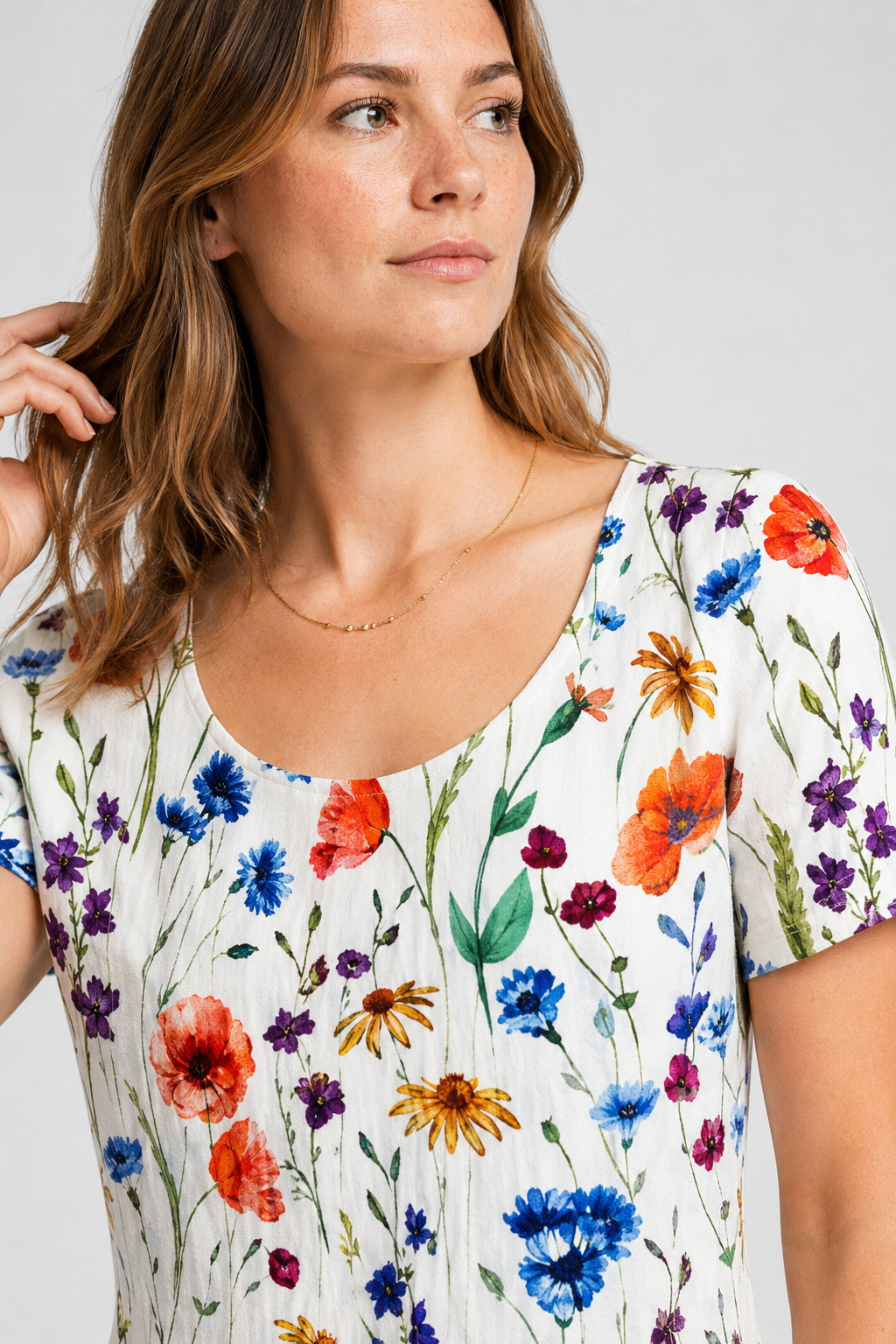NOMU | Women's Floral Print Midi Dress – Short Sleeve Relaxed Fit